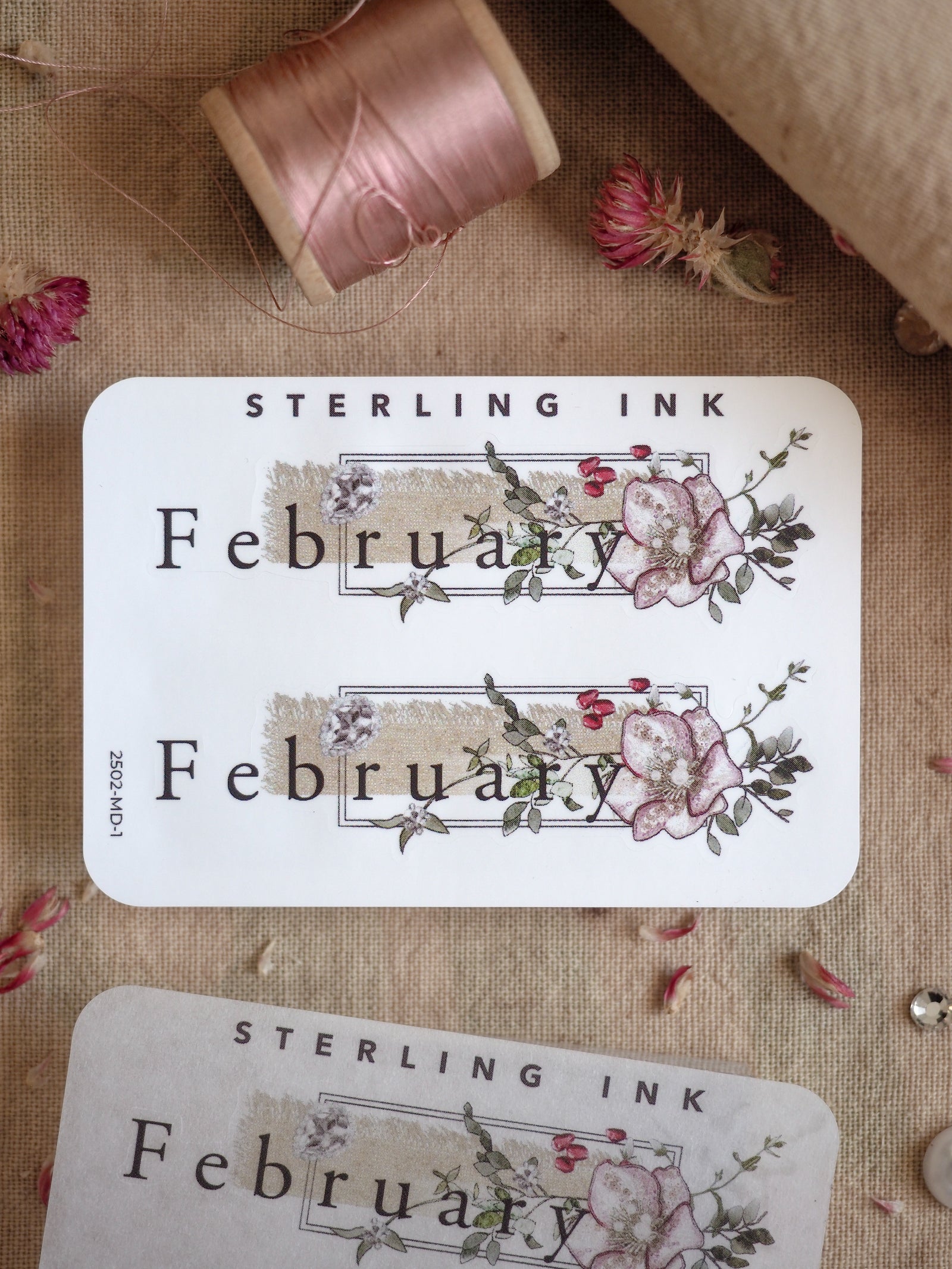 Elegant watercolor sticker for February featuring soft blush roses and dusty greenery, designed for journaling and seasonal scrapbooking.