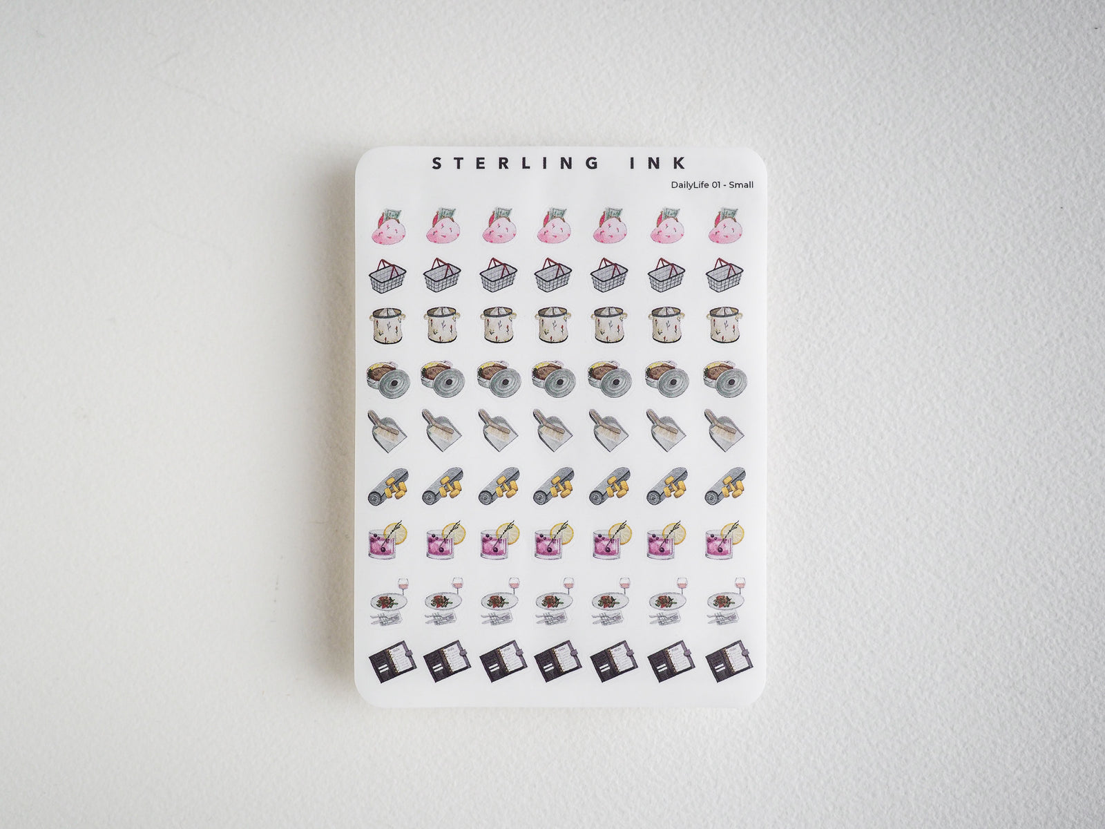 Cute sticker set of desserts, cupcakes, cocktails, pastries, and small kitchen goods for journaling and planning.
