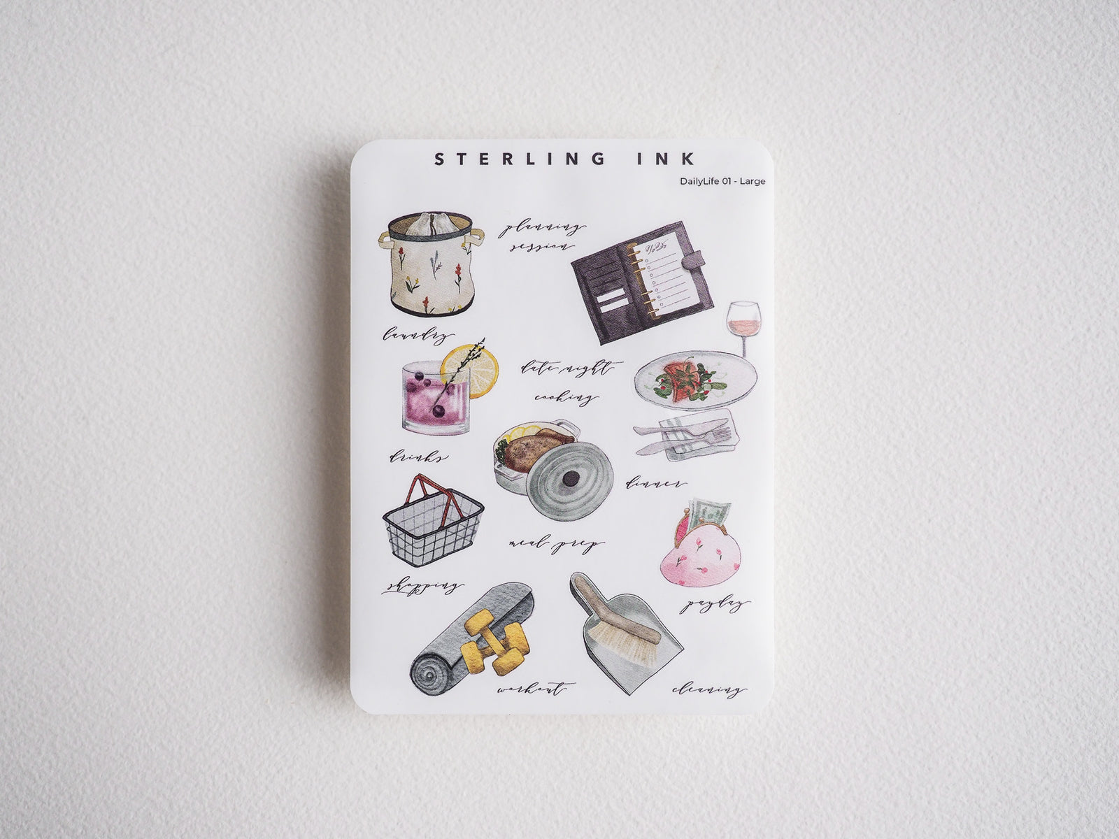 Watercolor sticker collection: baking, brewing, press, baker, and cozy artisanal lifestyle illustrations set.