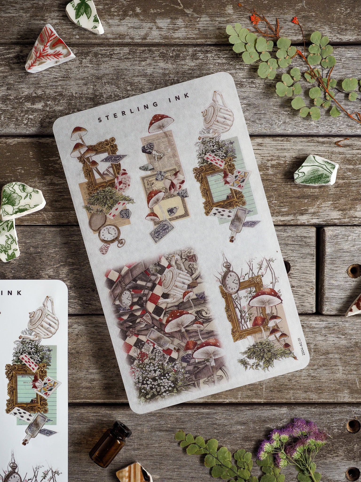 Decorative botanical arrangement stickers featuring rich watercolor florals, vintage elements, and charming springtime vignettes for April 2025.