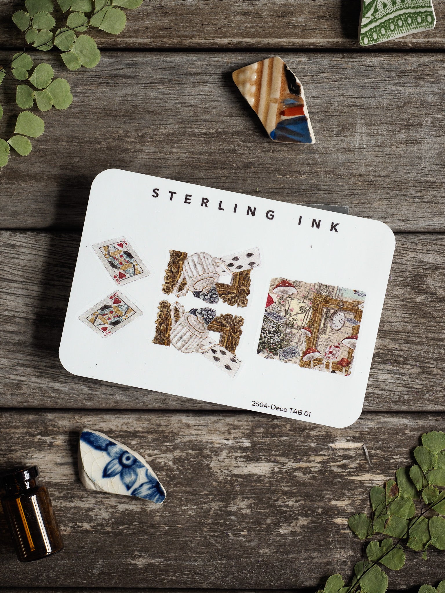 Ornate decorative tabs on white cardstock featuring a curated selection of antique-style panels with detailed floral, toile, and patterned Victorian designs.