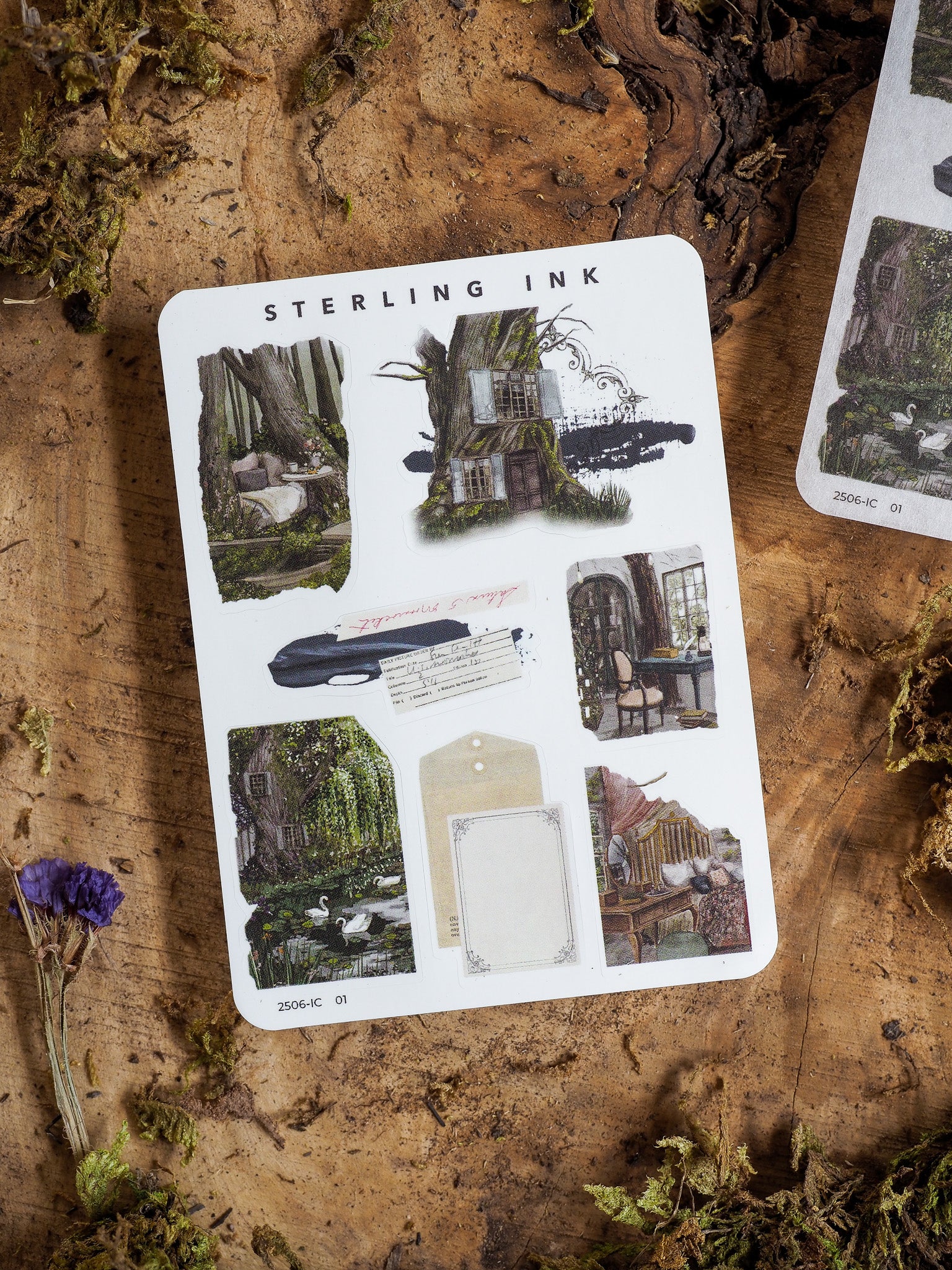 Mini Elements Icon Stickers featuring a variety of rustic, vintage illustrations, including distressed doorways, nature vignettes, and aged archival design accents.