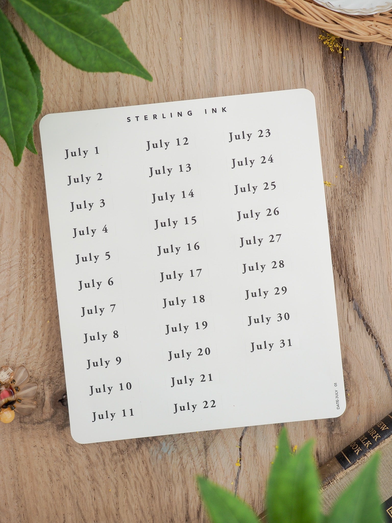 July Date Stickers - July 2026