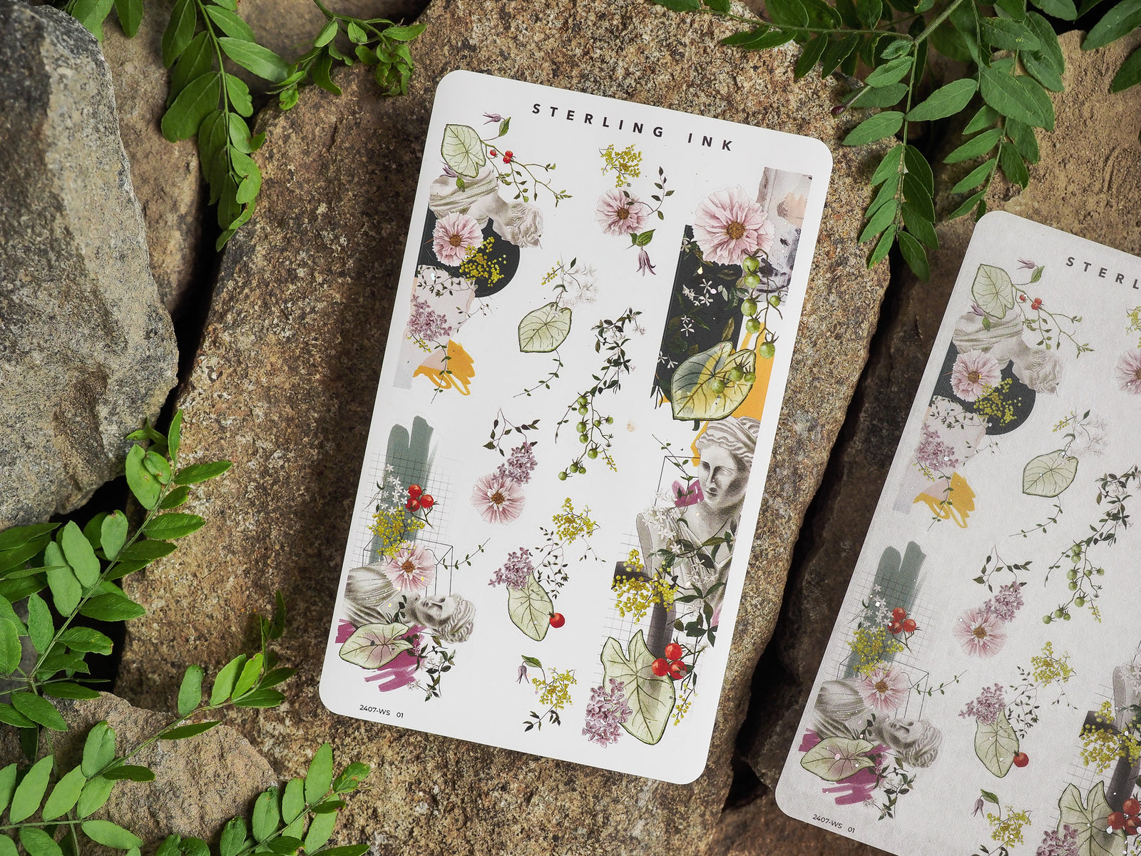 Botanical washi sticker set featuring delicate illustrations of roses, dahlias, and mixed greenery in a soft, vintage pastel palette.