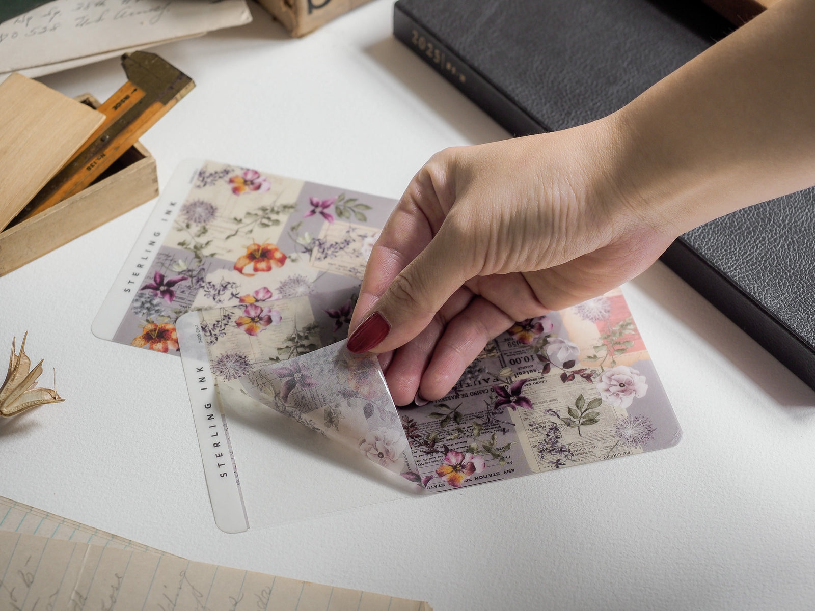 Vintage floral deco sheets for September 2024, featuring soft pastel botanical patterns in pinks, purples, and yellows perfect for journaling and scrapbooking.