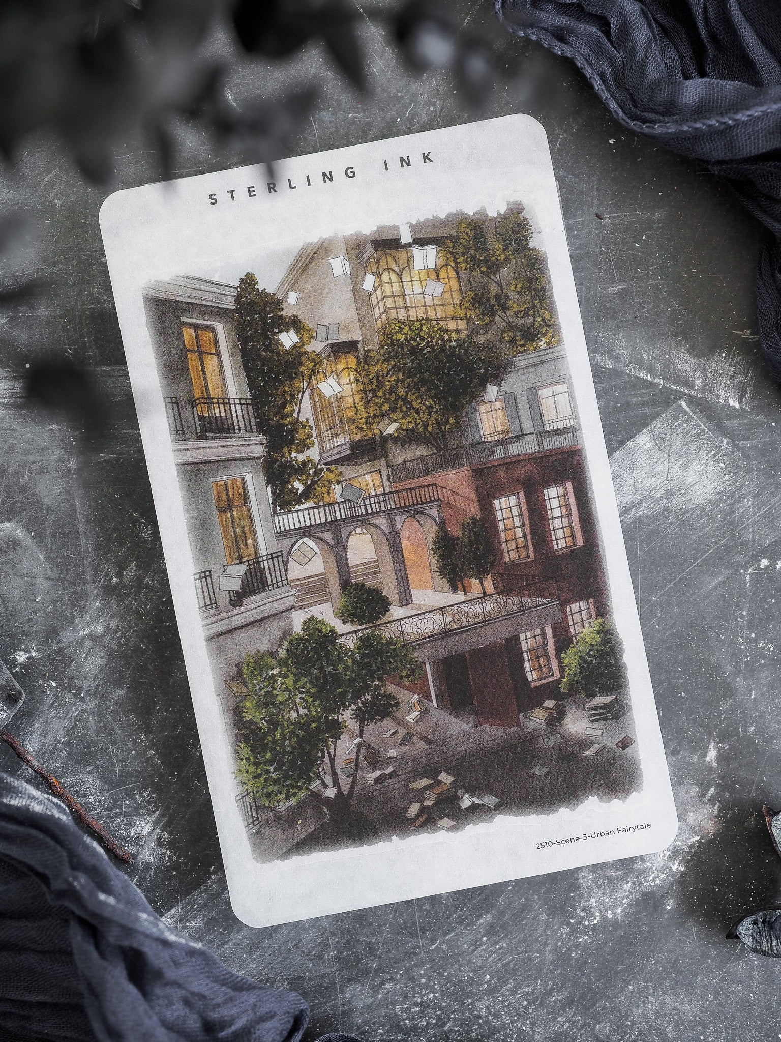 Enchanting illustration of an old, European-style building facade, adorned with lush vines and balconies, evoking a magical urban fairytale scene.