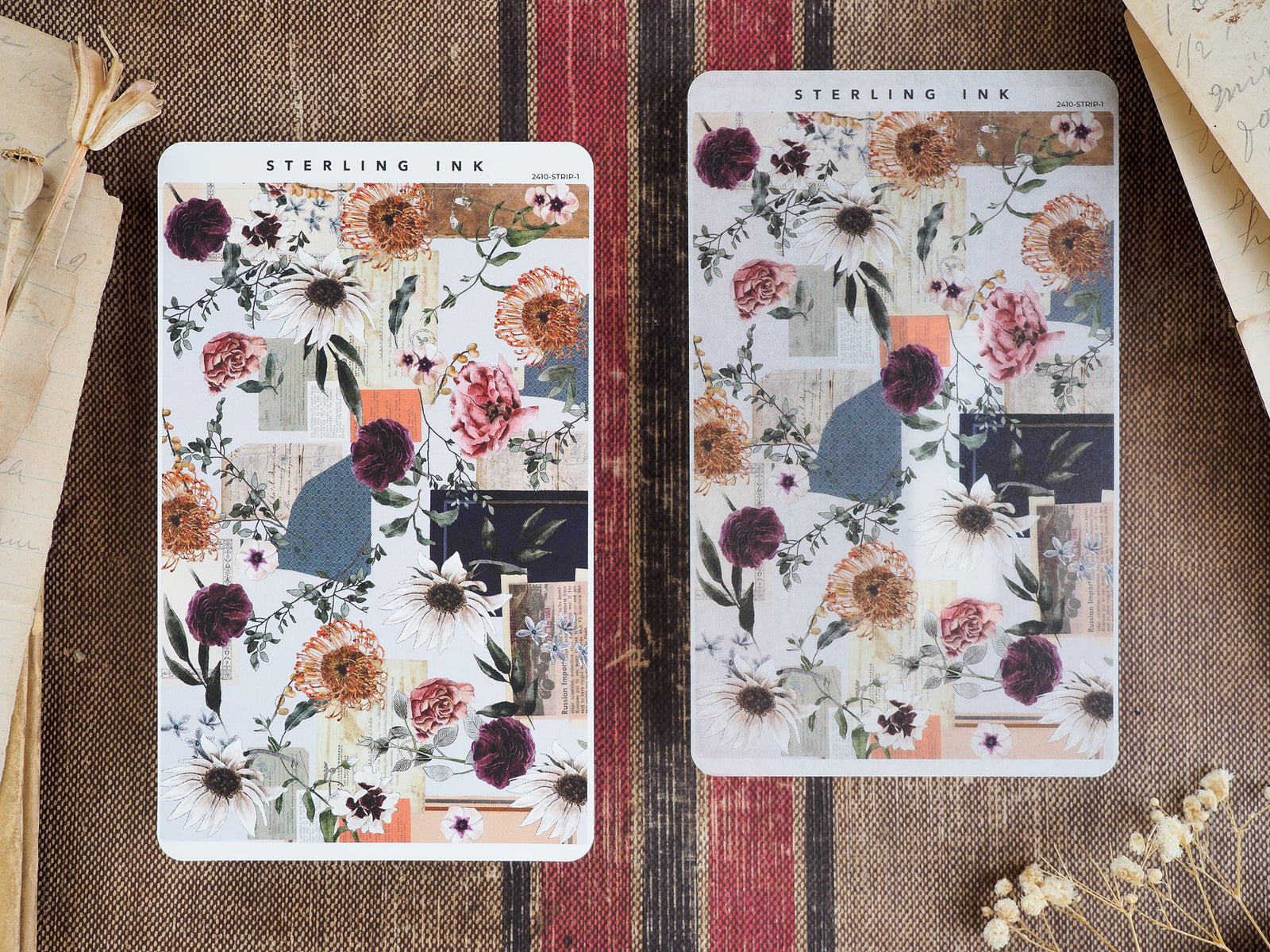 Autumnal floral sticker set featuring rich dahlias, roses, and greenery in shades of blush, rust, deep teal, and cream for October journaling.