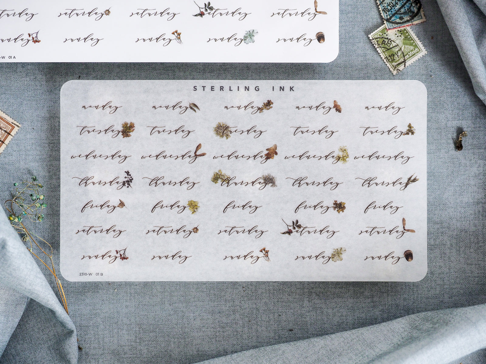 Beige weekly planner stickers featuring the days of the week and organized date fields for October 2023 scheduling and journaling.