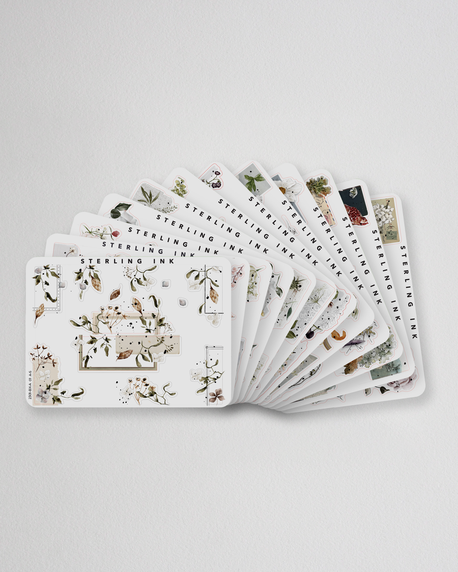 A cohesive set of floral and botanical corner stickers featuring dried foliage and delicate natural accents in muted, earthy, and neutral tones.