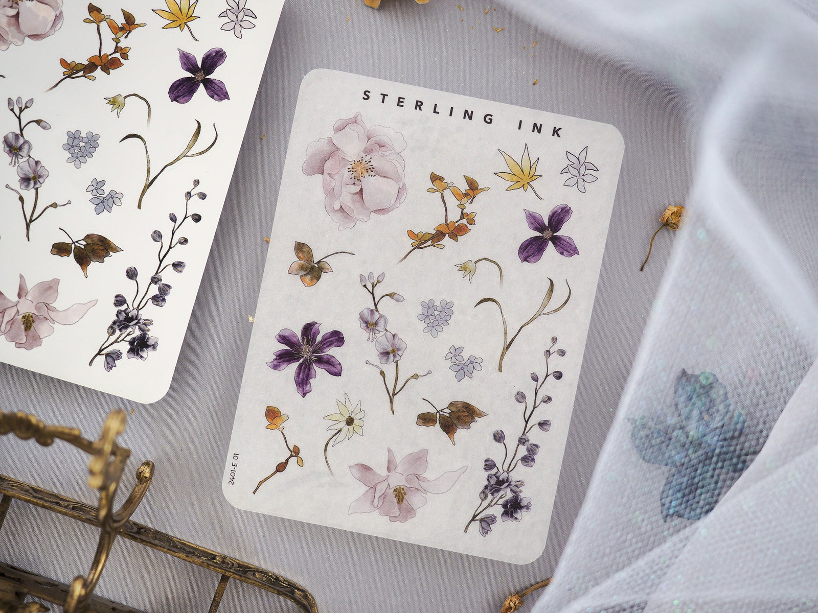 Watercolor botanical elements stickers for January, featuring delicate floral motifs, leaves, and diverse natural blooms perfect for journaling and planning.