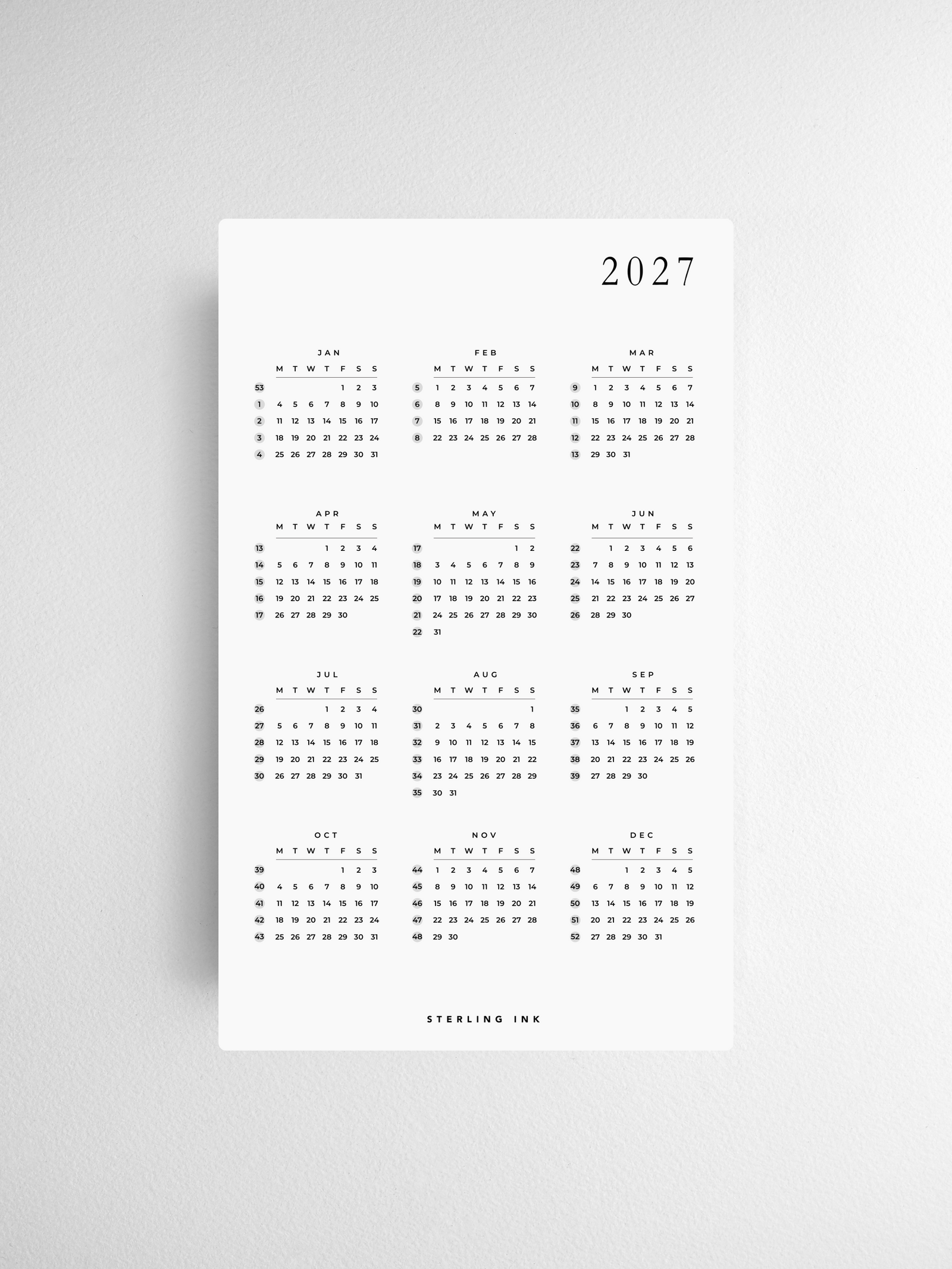 A5 Slim | 2027 Calendar Cards