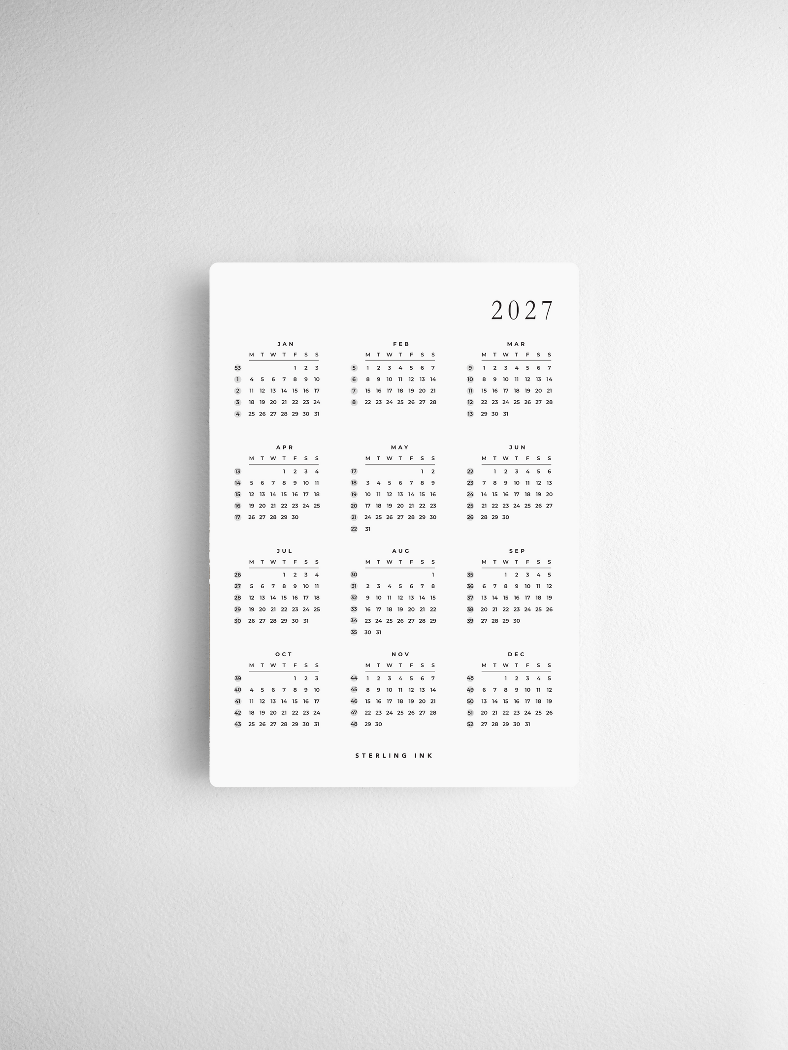 A6 | 2027 Calendar Cards