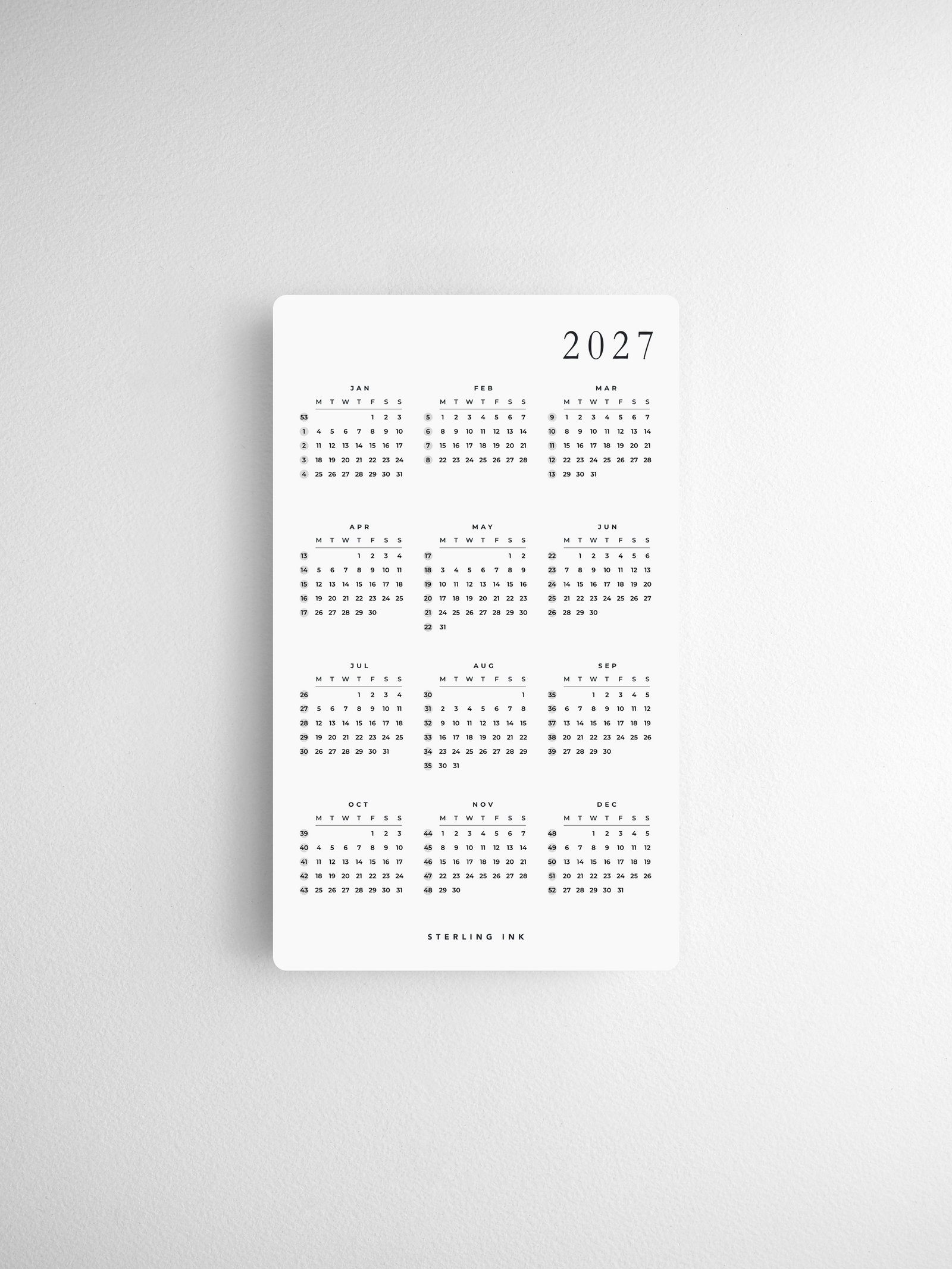 B6 Slim | 2027 Calendar Cards