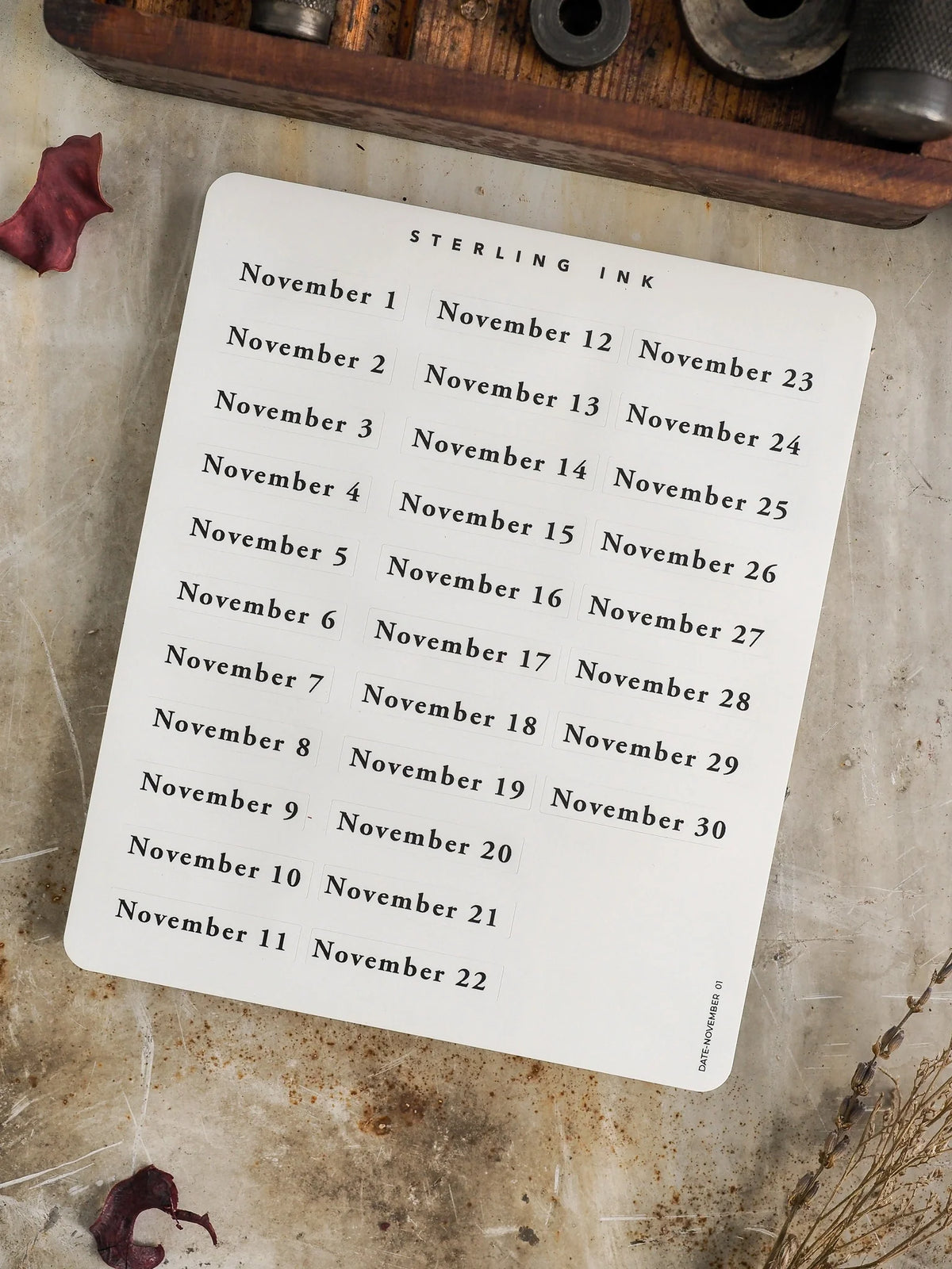 November Date Stickers - November 2026 - Vinyl (Premium Matte)