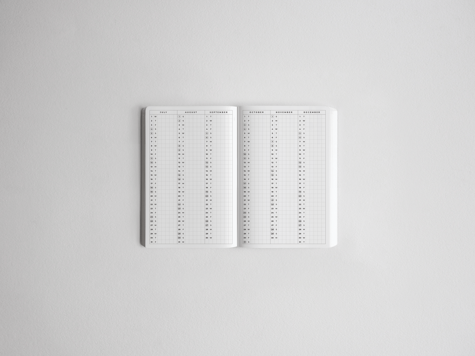 Open academic daily planner featuring monthly calendar grids and lined pages for organization, designed for full-year student scheduling and journaling.