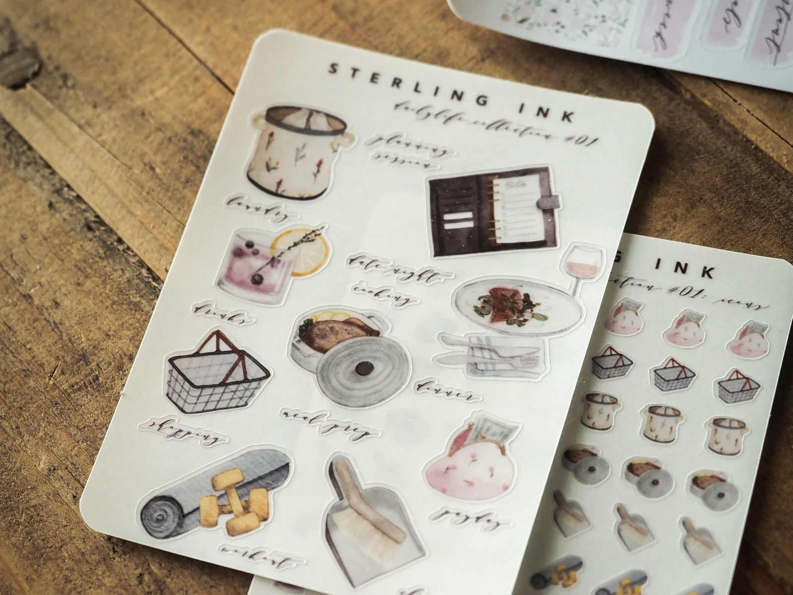 Kitchen labels sticker set: Food, cookware, jars, containers, plates, and drink icons for recipe, pantry, and culinary