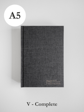 Dark gray A5 academic planner with a textured, durable cover, featuring the printed academic year "2627" and "Common Planner" text.