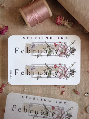 Elegant watercolor sticker for February featuring soft blush roses and dusty greenery, designed for journaling and seasonal scrapbooking.