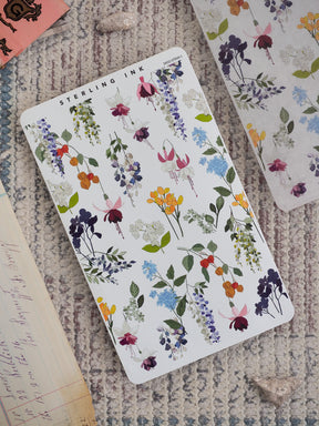 Decorative strip stickers showcasing a lush, abundant botanical pattern of spring flowers, featuring vibrant lavender, bluebells, and mixed pink and purple blooms.