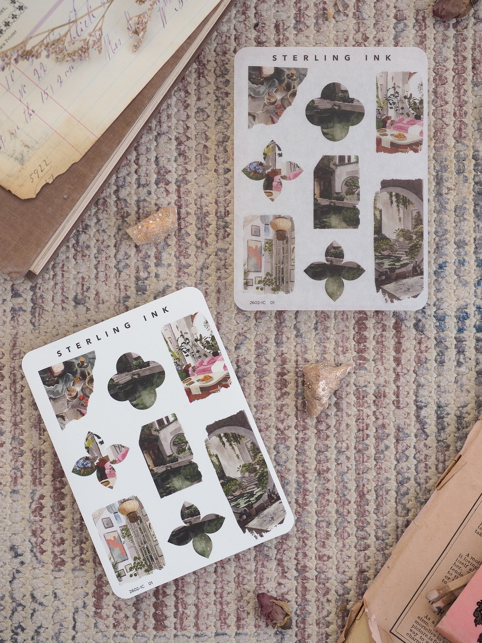 Watercolor mini icons featuring charming, vintage architectural elements, foliage patterns, arches, and detailed Parisian-style miniature motifs.
