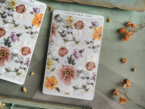 Botanical thin strip stickers featuring muted watercolor florals in blush, cream, and dusty purple tones, perfect for vintage themed stationery.