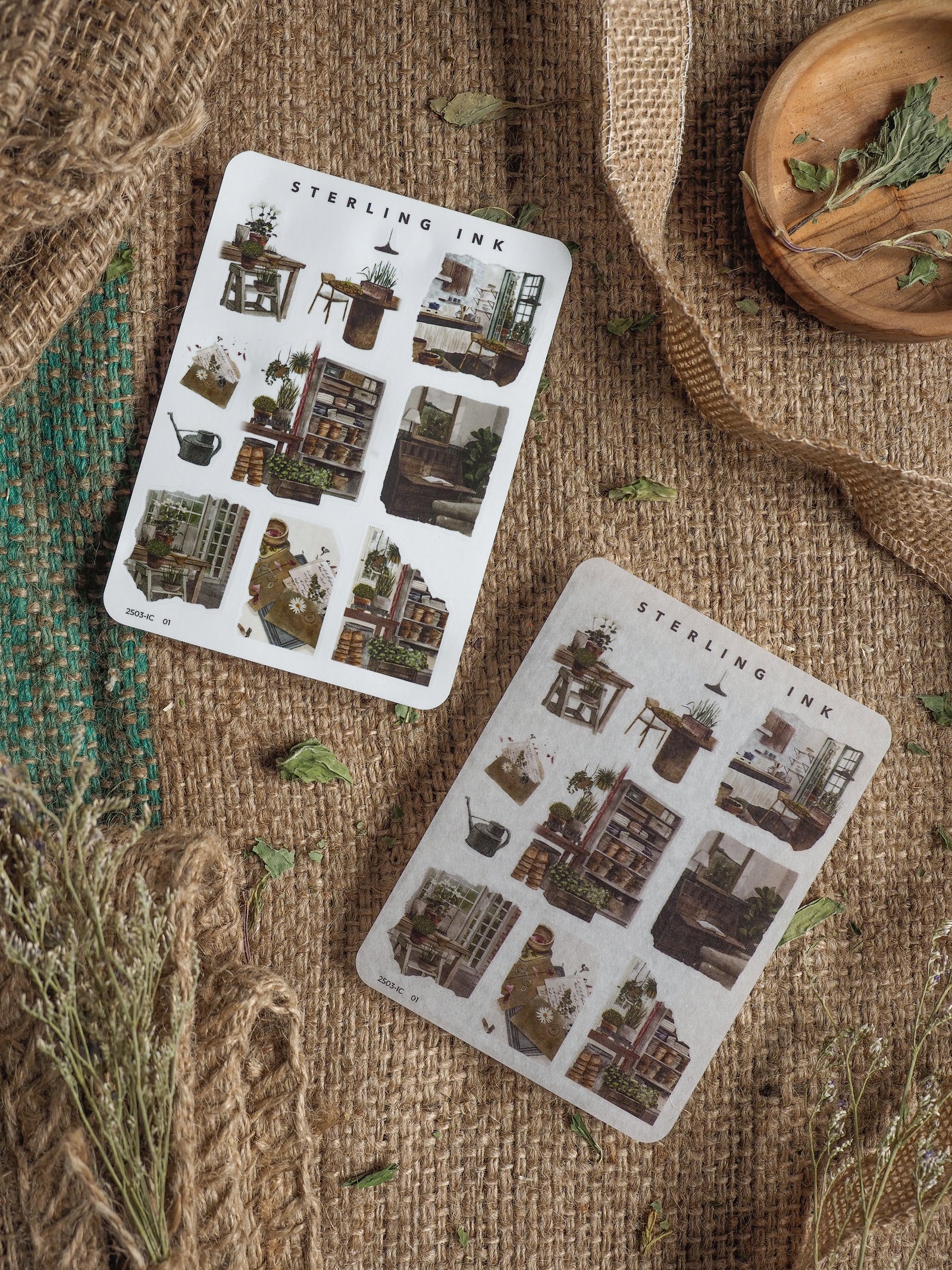 Mini Elements Icon Stickers featuring sepia-toned illustrations of diverse architectural elements like windows, doors, and rooftops arranged in a convenient grid pattern.