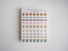 Decorative sticker set featuring mini gift bags, frames, sunglasses, small boxes, and plants. Perfect stationery supplies