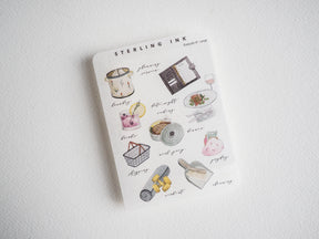 Aesthetic journaling stickers for planning lifestyle routines: food, work, laundry, baking, and meal prep. Perfect planner