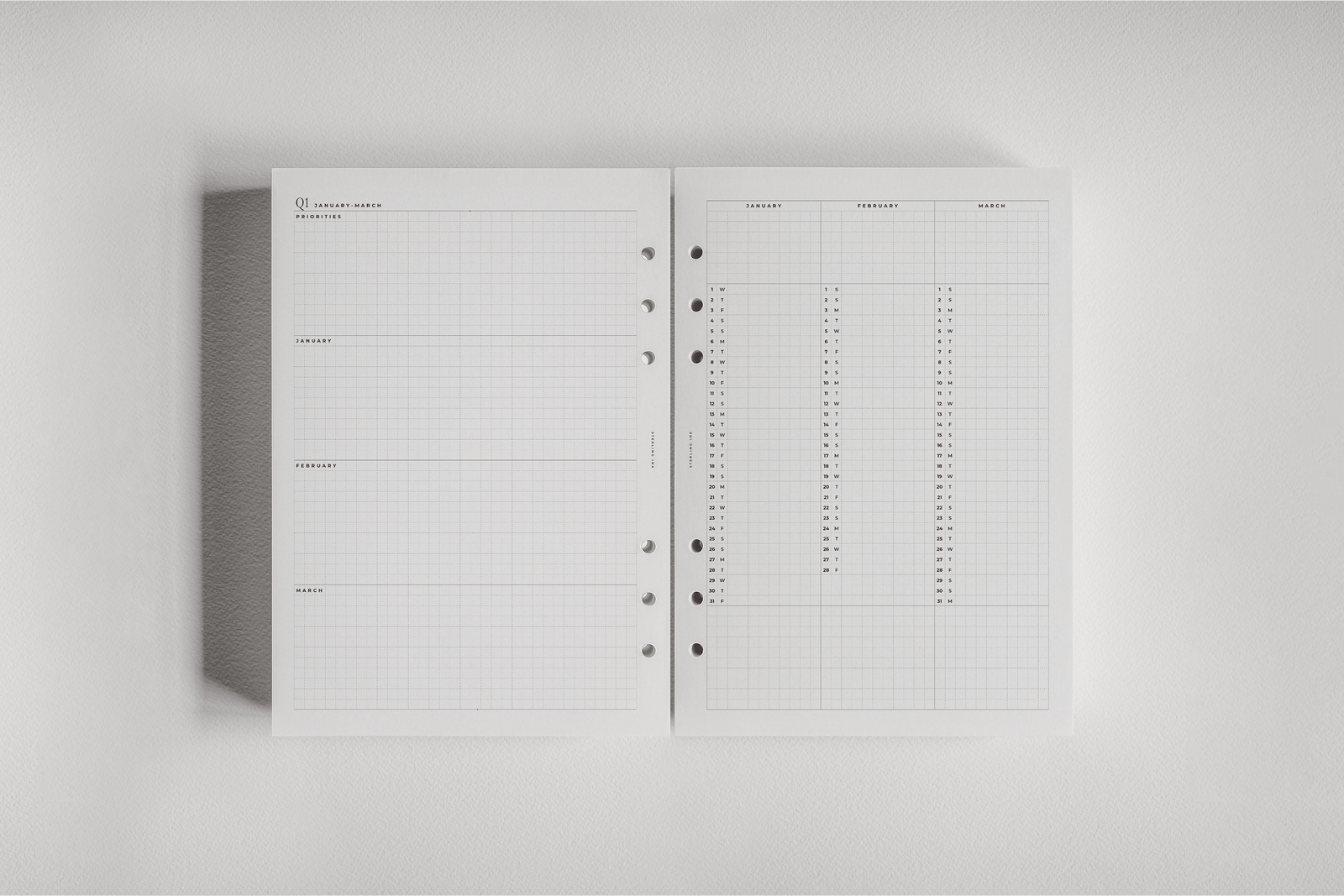 Structured, white dated planner inserts for 2026, featuring organized monthly grids perfect for tracking schedules, appointments, and annual goals.