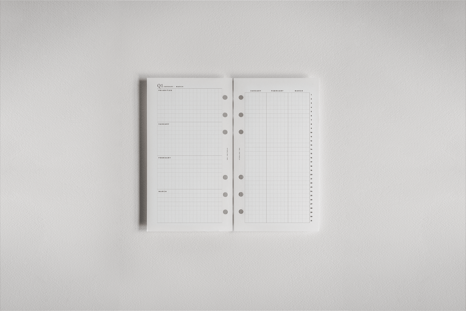 A clean, minimalist set of 2026 monthly planner inserts featuring black and white dated grids for organized tracking of January, February, and March.