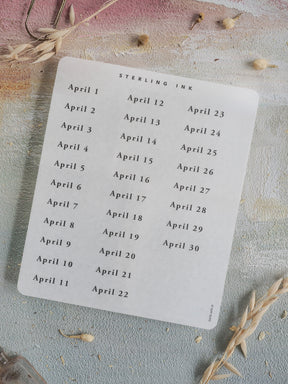 Clean, white calendar sticker featuring the organized layout of 30 days for April 2026, perfect for printable monthly date tracking and planning.