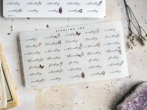 Decorative sticker sheets for planning, featuring whimsical weekday labels for April 2024 adorned with delicate butterfly and floral accents.