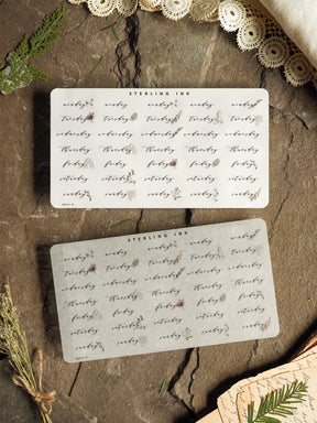 May 2025 weekday labels featuring sweet botanical and floral designs on crisp white sheets for journaling, planning, and bullet journaling.