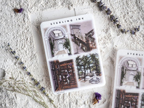 Detailed set of large illustration stickers featuring vintage and classical architectural designs, perfect for adding sophisticated, engraved detailing to journals and planners.