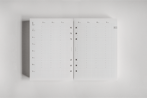 Minimalist white weekly planner insert featuring a flexible, dated grid layout for comprehensive 2026 scheduling and organization.