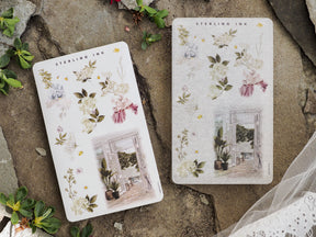 Watercolor sticker sheets featuring elegant spring floral bouquets, lush greenery, and detailed classical architectural arches for journaling.