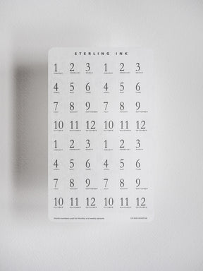 Printable planner headers featuring all twelve months, from January through December, designed to organize weekly and monthly spreads for undated journals.