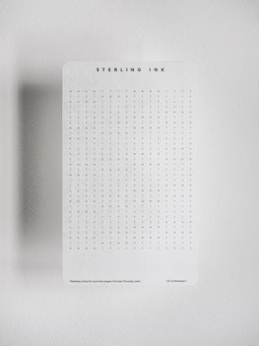 Minimalist sticker sheet featuring pre-labeled daily planner strips for M-Sun, designed in a structured grid format for organizing and customizing undated planners.