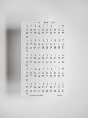 Structured black and white date grid sticker featuring sequential numbers 1 through 31, designed for weekly or monthly planner date number compatibility.
