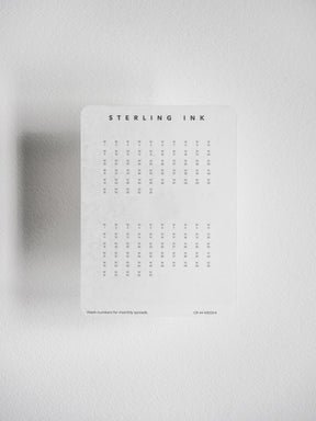 A structured, white planning sheet with a calendar grid layout, providing labeled week numbers (1–53) for undated, compatible planner use.