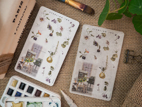 Botanical sticker sheets featuring soft, muted illustrations of herbs, delicate flowers, and charming little cottage garden arrangements by Sterling Ink.