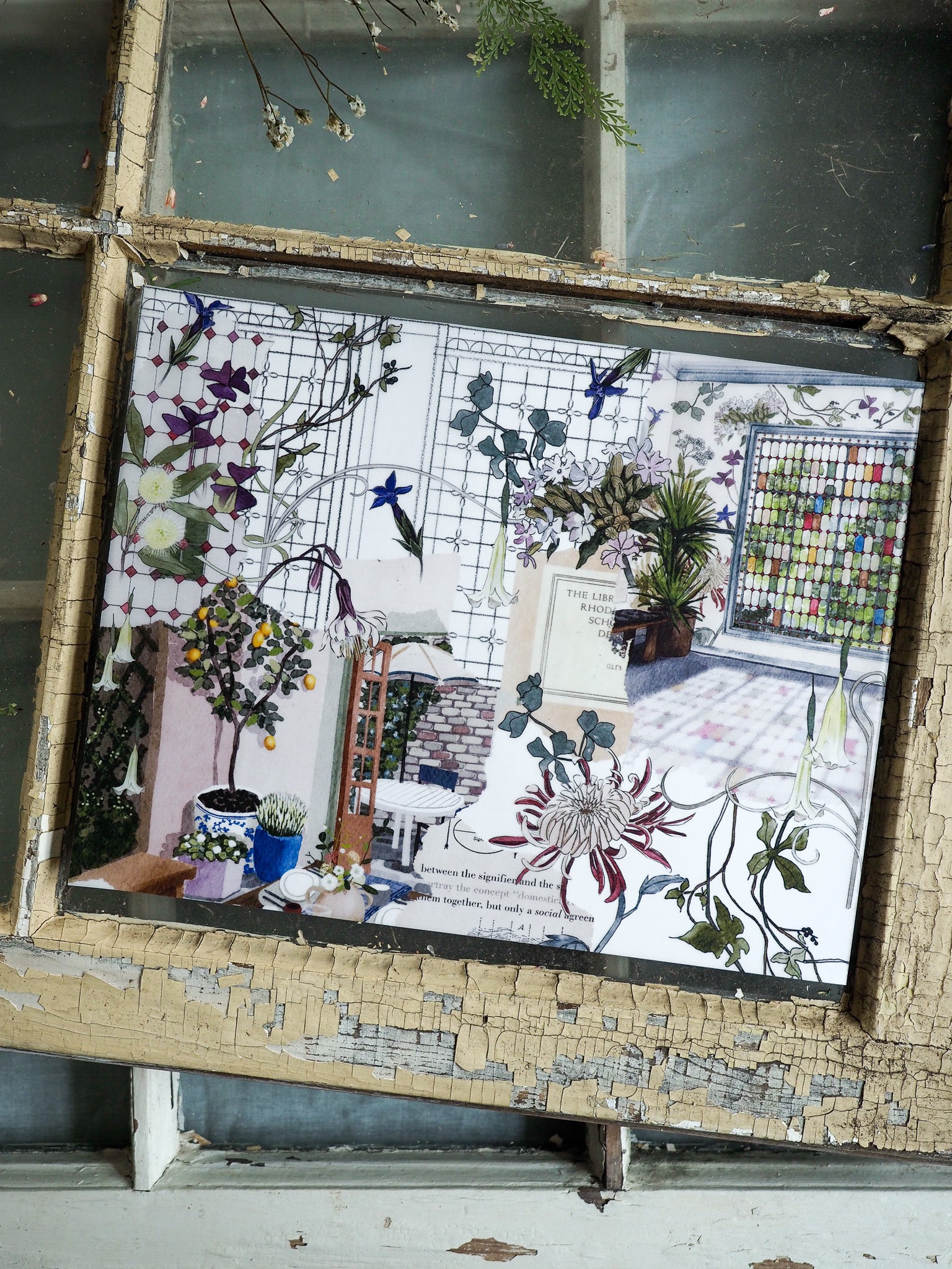 Rich vintage botanical garden design for July 2025, featuring blooming roses, brick structures, and elegant floral motifs across the printable planner spread.