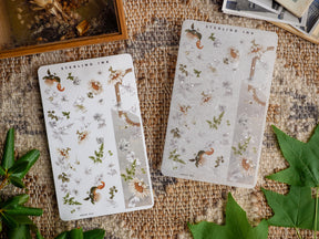 Detailed washi strip stickers featuring an autumnal botanical theme with muted tones, delicate grasses, dried flowers, and natural elements.