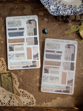 Collection of cream-colored, vintage-themed torn tape stickers designed as perforated railway tickets, perfect for journaling, travel scrapbooking, or crafting accents.