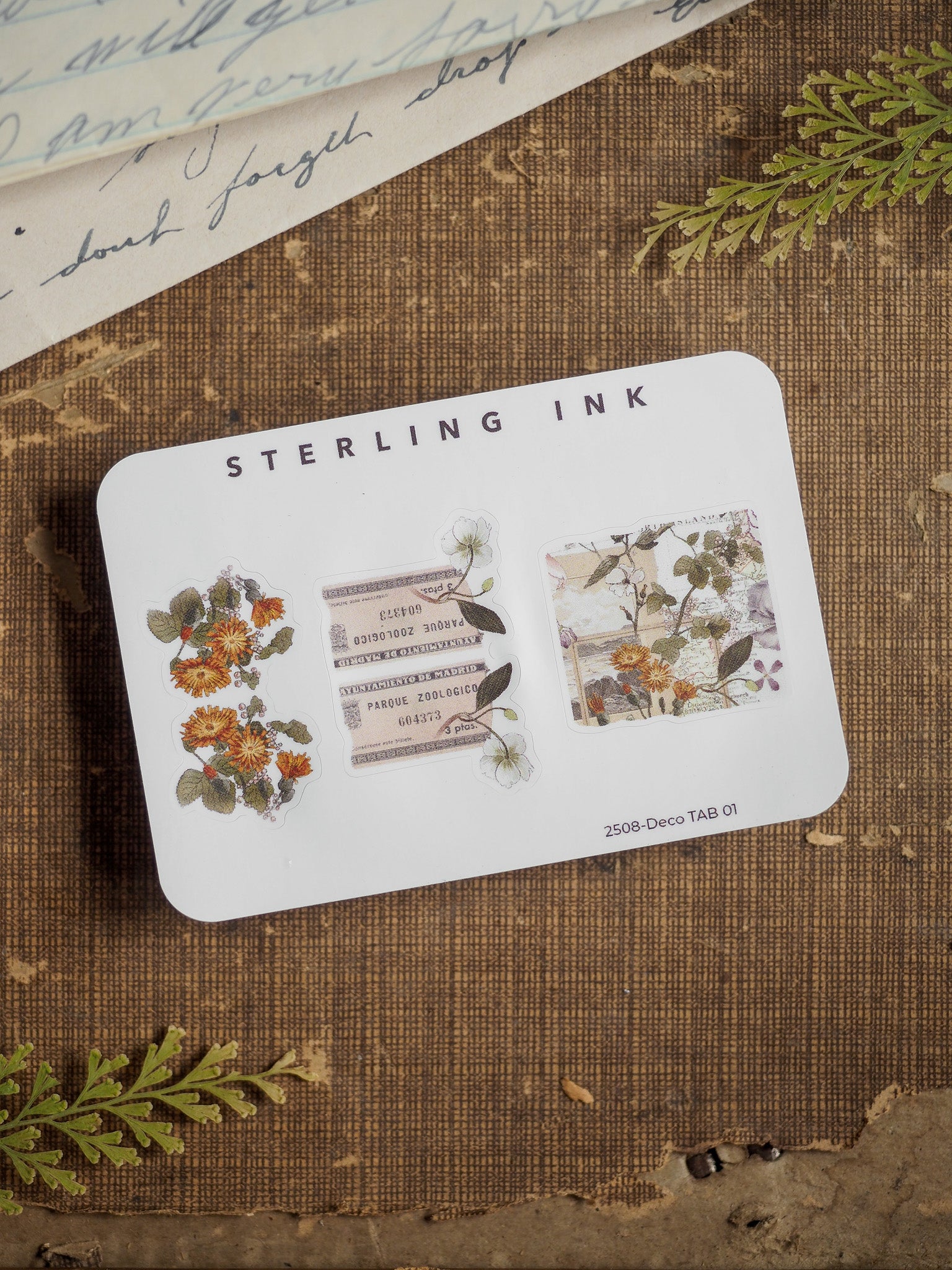 Decorative botanical tabs featuring muted florals, rich greenery, and earthy autumn tones, perfect for seasonal journaling and scrapbook layouts.