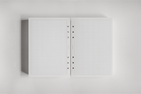 Open, two-page planner insert featuring crisp light gray graph paper grids, designed for organized daily scheduling and writing.