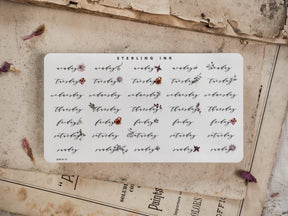 Organized sticker sheet marking the days of the week for September, featuring delicate, hand-drawn floral and botanical accents for planning and journaling.