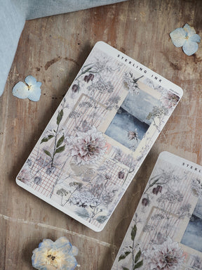 Thin strip stickers featuring an intricate vintage botanical design with detailed watercolors of peonies, foliage, and floral elements.