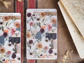 Decorative strip stickers featuring a rich, vintage botanical pattern, combining deep burgundy and blush floral watercolors on textured, aged paper.