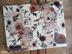 Vintage botanical collage sheet featuring pressed flowers, faded documents, and autumnal motifs perfect for October 2024 scrapbooking and journaling.